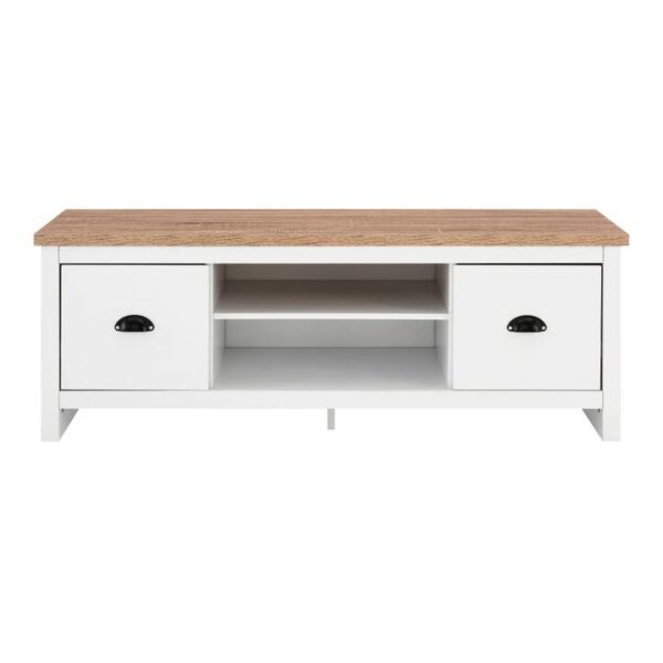 Design Square Ari Modern 2-Drawer Small TV Stand Entertainment Unit - Oak & White
