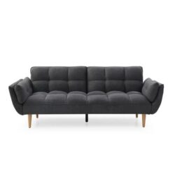Design Square Fabric 3-Seater Deep Cushioned Couch Sofa Bed Dark Grey