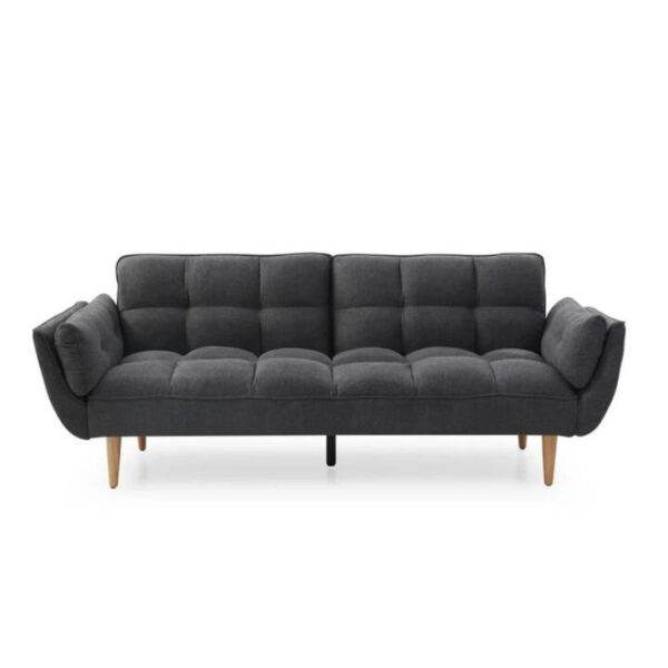 Design Square Fabric 3-Seater Deep Cushioned Couch Sofa Bed Dark Grey