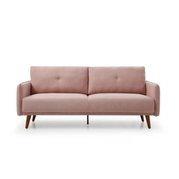 Design Square Modern Designer 3-Seater Tufed Fabric Sofa Lounge Couch Wooden Legs - Pink