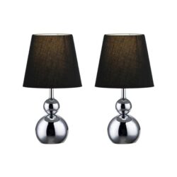 Elvin Classic Minimalist Touch Iron Table Lamp Light Fabric Shade - Chrome and Black