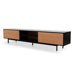 Ex Display - Blake 2.3m Wooden TV Entertainment Unit - Black Frame - Natural Drawers by Interior Secrets - AfterPay Available