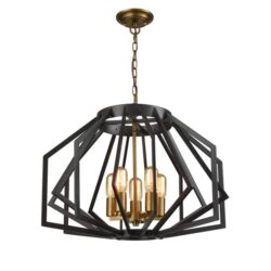 GAMBA Pendant Lamp Light Interior ES X 5 Antique Brass Wide Angular Cage OD600mm