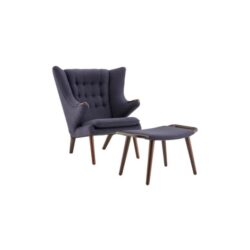 Hans Wegner Replica Fabric Papa Bear Accent Lounge Chair W/ Ottoman - Drak Grey - Grey