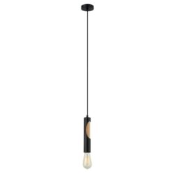 IDA Pendant Lamp Light Interior ES Matte Black Blonde Wood Tube OD50mm