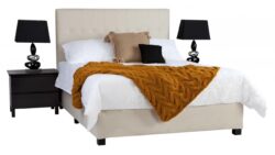 Megan custom upholstered bed with choice of standard base