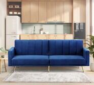 Mimi Velvet 3 Seater Sofa Bed Blue