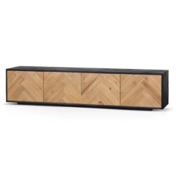 Olga 2.1m Wooden TV Entertainment Unit - Natural - Rustic Black by Interior Secrets - AfterPay Available