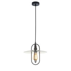 PAPILLON Pendant Lamp Light Interior ES Matte Black Oblong with Clear Glass Coolie OD315mm