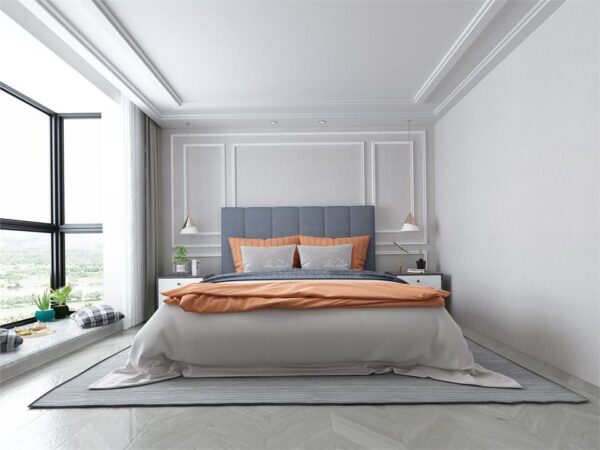 Panelled vertical custom upholstered bed with choice of standard base