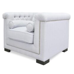Penelope Chesterfield Fabric Lounge Chair - Grey - Last One by Interior Secrets - AfterPay Available