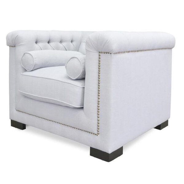 Penelope Chesterfield Fabric Lounge Chair - Grey - Last One by Interior Secrets - AfterPay Available