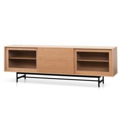 Sergio 2.1m Wooden Entertainment TV Unit - Natural with Flute Glass Door by Interior Secrets - AfterPay Available