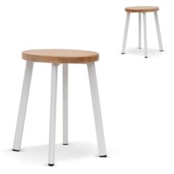 Set of 2 - James 46cm Natural Wooden Seat Low Stool - White Legs - Last Set by Interior Secrets - AfterPay Available