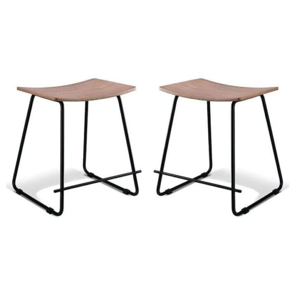 Set of 2 - Porter Nordberg Kitchen Low Stool 47cm - Black Frame - Natural Veneer Seat