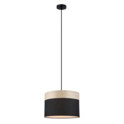TAMBURA Pendant Lamp Light Interior ES Black Cloth Medium Round with Wood Highlight OD300mm