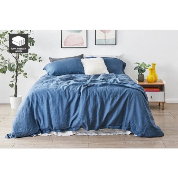 100% French Linen Quilt Cover Set - Berling Sea, Double - Double