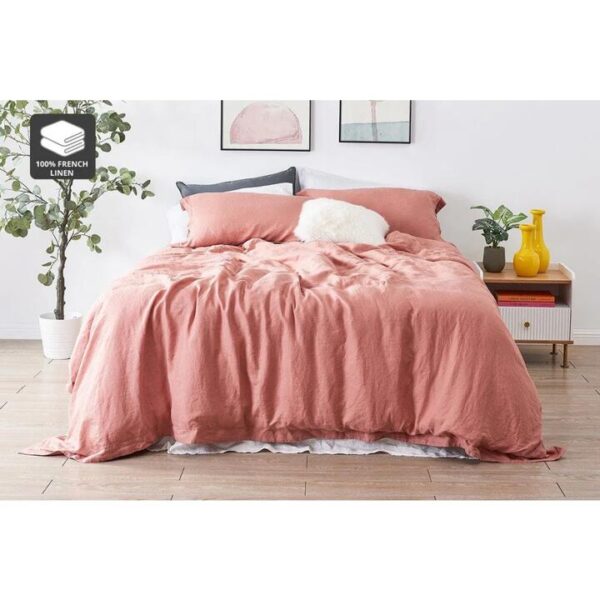 100% French Linen Quilt Cover Set - Terracotta, King - King