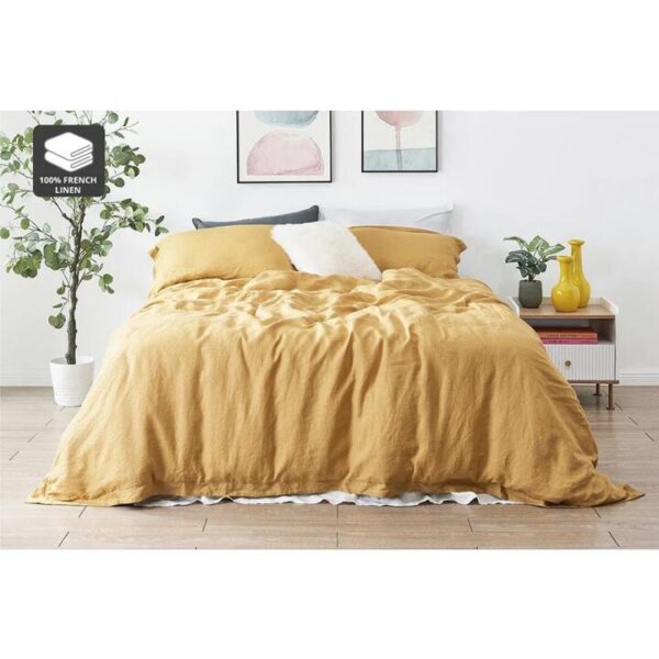 100% French Linen Quilt Cover Set - Turmeric, Queen - Queen