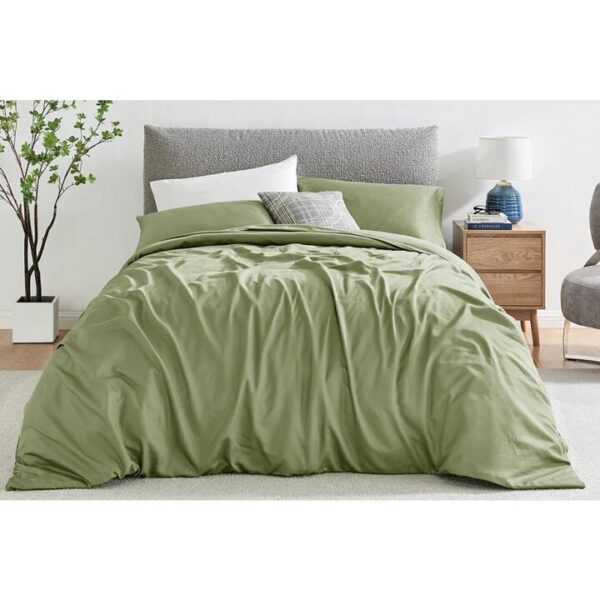 1200TC Cotton Quilt Cover Set Oiled Green - Single