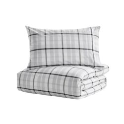 150GSM Check Print Flannelette Quilt Cover Set - Grey, King - King