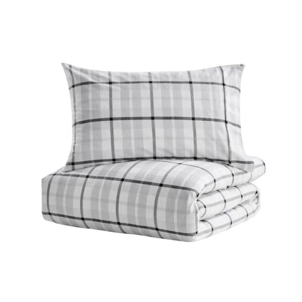 150GSM Check Print Flannelette Quilt Cover Set - Grey, King - King