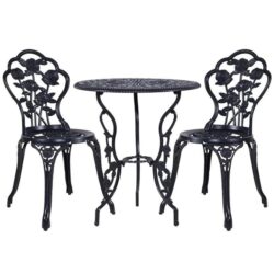 3PC Outdoor Setting Cast Aluminium Bistro Table Chair Patio Black