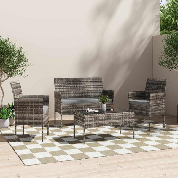 4 Seater Wicker Outdoor Lounge Set - Mixed Grey