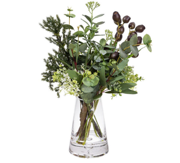 45Cm Gumnut Native Artificial Plant Arrangement In Glass Green