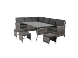 9 Seater Outdoor PE Wicker Lounge Dining Set-Grey