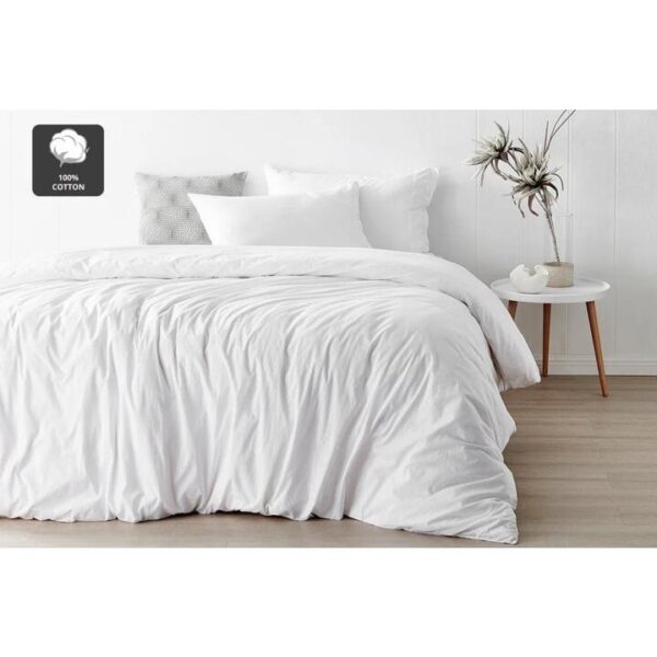 Aesop Stone Wash 100% Cotton Quilt Cover Set - White, Queen - Queen