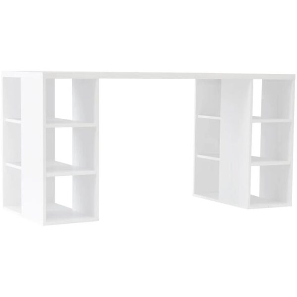 Atlas Study Writing Office Working Computer Desk Table W/ Storage Shelves - White