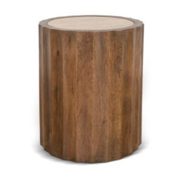 Avanti 45cm Travertine Top Round Side Table - Walnut by Interior Secrets - AfterPay Available