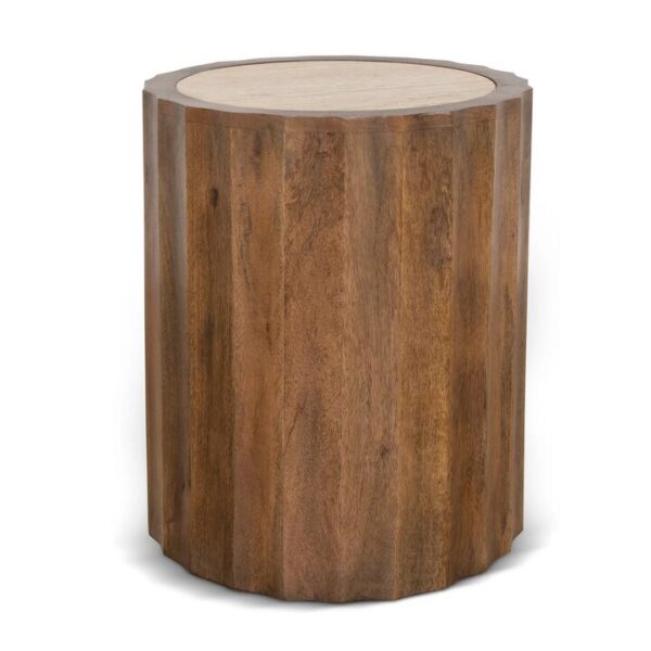 Avanti 45cm Travertine Top Round Side Table - Walnut by Interior Secrets - AfterPay Available