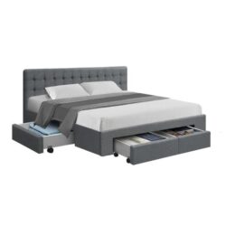 Avio Bed Frame Fabric Storage Drawers - Grey King