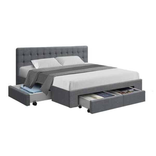 Avio Bed Frame Fabric Storage Drawers - Grey King