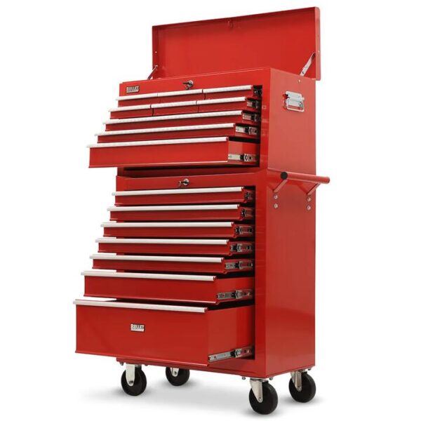 BULLET Pro 16 Drawer Tool Box Cabinet Chest Storage, Toolbox Garage Organiser Set, Red