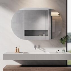 Black 1200x750mm Oval Mirror Cabinet Medicine Shaving Bathroom Wall Hung or In-wall