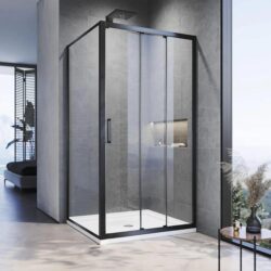 Black 3 Panel Sliding Door with Side panel Shower Enclosure, 860 x 1000mm
