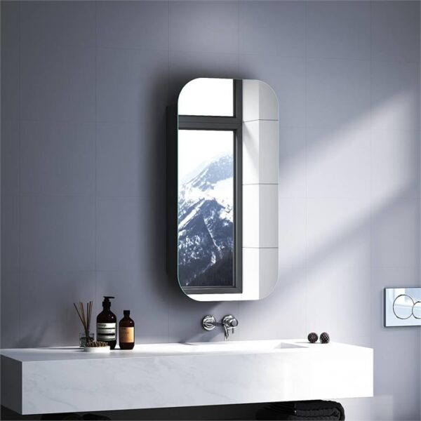 Black 450x900mm Rectangle Mirror Cabinet Medicine Shaving Bathroom Wall Hung/In-wall