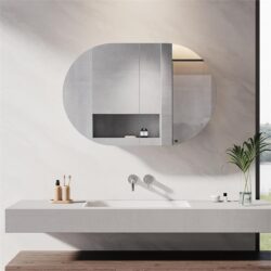 Black 900x600mm Oval Mirror Cabinet Medicine Shaving Bathroom Wall Hung or In-wall