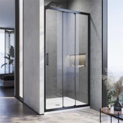 Black Corner 3 Panel Shower Screen Sliding Door Safety Enclosure, 860mm