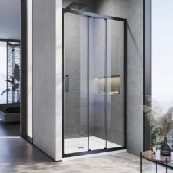 Black Corner 3 Panel Shower Screen Sliding Door Safety Enclosure, 900mm