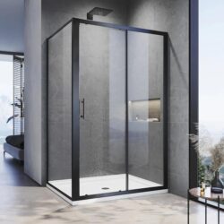 Black Framed 2 Panel Shower Enclosure Sliding Screen, 1000 x 860mm