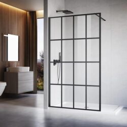 Black Framed Walk in Shower Screen 8mm Tempered Glass Fixed Panel 1000/1100/1200, 1100mm