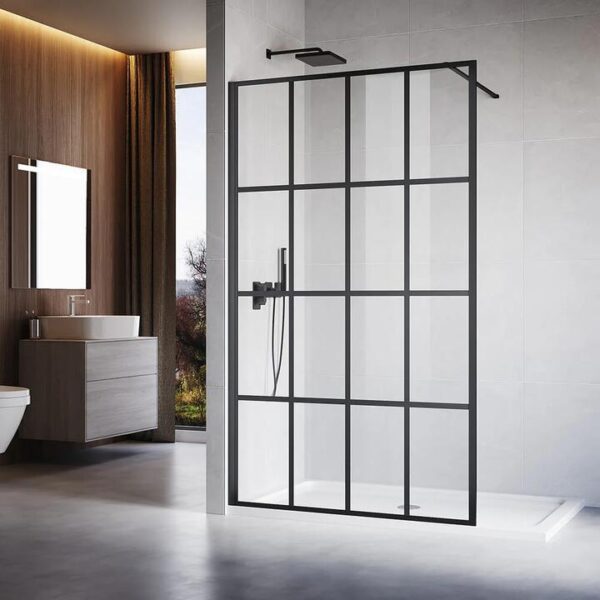 Black Framed Walk in Shower Screen 8mm Tempered Glass Fixed Panel 1000/1100/1200, 1200mm