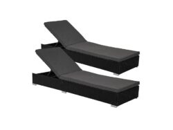 Borocay PE Wicker Outdoor Sunbed Lounge Set of 2,Black