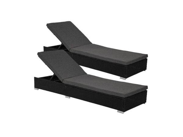 Borocay PE Wicker Outdoor Sunbed Lounge Set of 2,Black