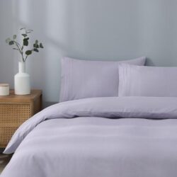 Canningvale Caressa Embroidered Quilt Cover Set - Silver, Queen, Microfibre