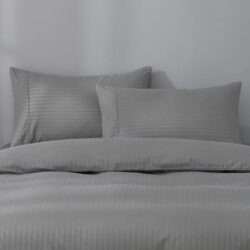 Canningvale Caressa Stripe Quilt Cover Set - Grey, Single, Microfibre